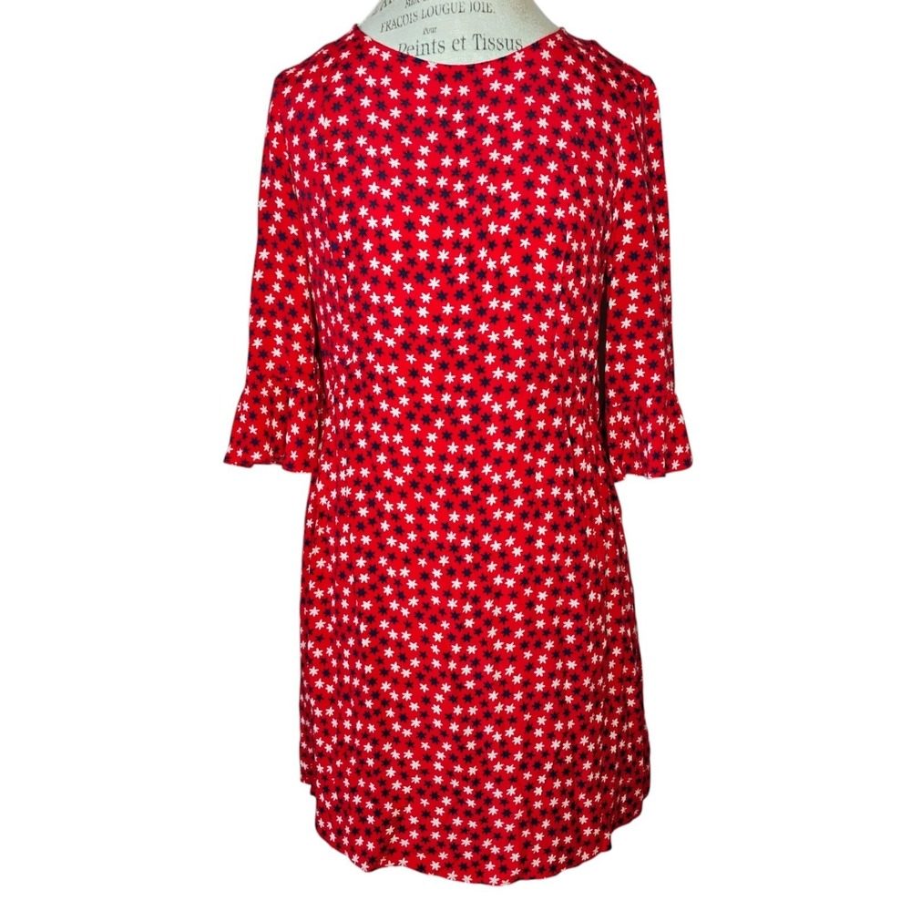 Boden Hyacinth Dress Womens 6‎ Red White Blue Stars Ruffle Sleeves American